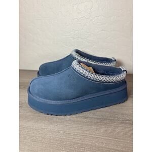 UGG Tazz Desert Blue Suede Fur Platform Slippers Womens Size 8 *NEW*